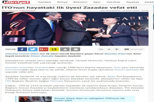 İTO'nun hayattaki ilk üyesi Zazadze vefat etti