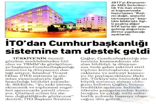 İTO'dan Cumhurbaşkanlığı sistemine tam destek geldi