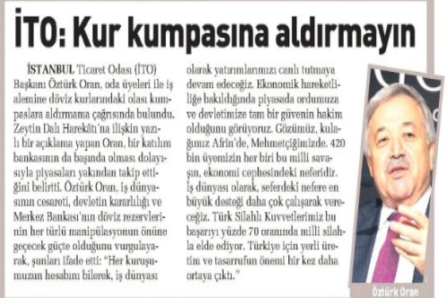İTO: Kur kumpasına aldırmayın
