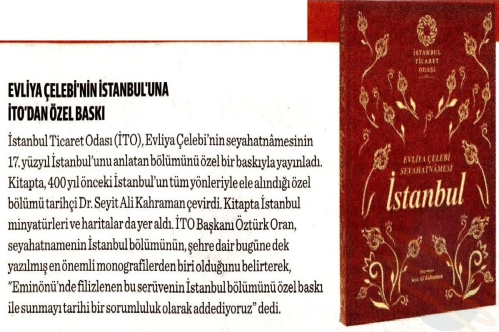 Evliya Çelebi'nin İstanbul'una İTO'dan özel baskı