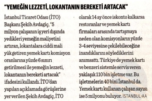Yemeğin lezzeti, lokantaların bereketi artacak