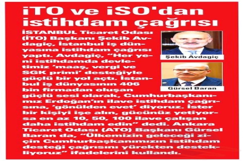 İTO ve İSO'dan istihdam çağrısı