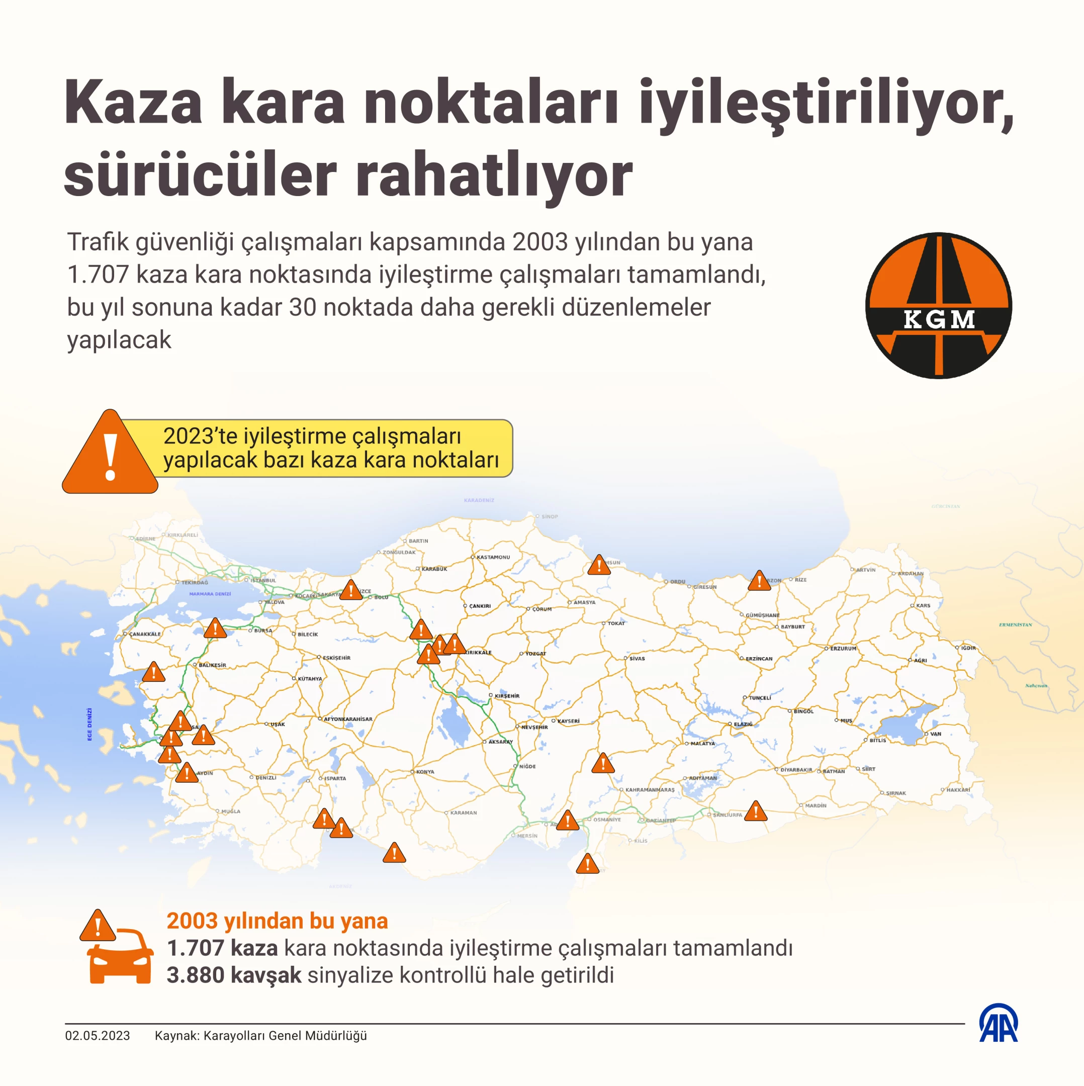 Kaza kara noktaları iyileştiriliyor, sürücüler rahatlıyor