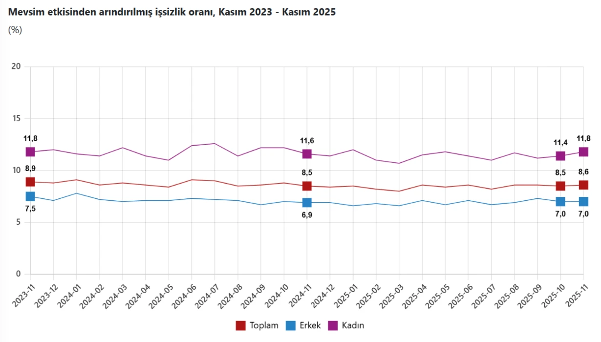 Kasım ayı işsizlik oranı açıklandı: Yüzde 8,6