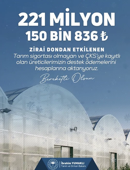 Zirai don desteğinde yeni ödeme: 221 milyon 150 bin lira bugün üreticilerin hesabında