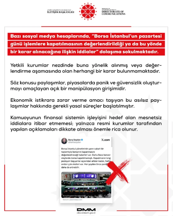 'Borsa İstanbul pazartesi işlemlere kapatılacak' yalanı çürüdü: Açık bir manipülasyon girişimi