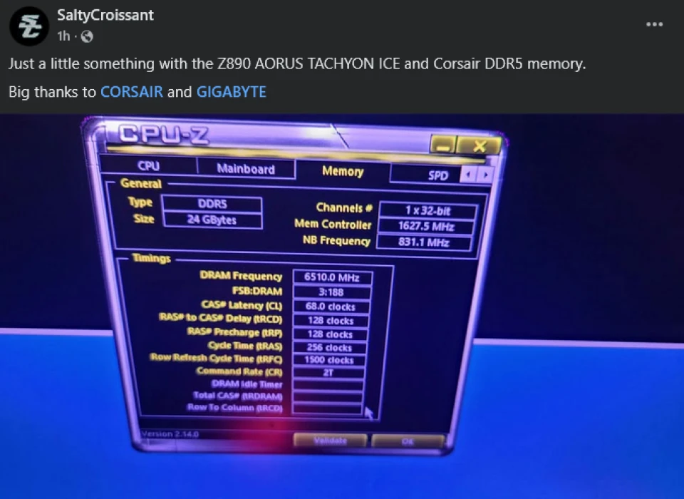DDR5 bellek hız aşırtmada dünya rekoru: 6.510 MHz
