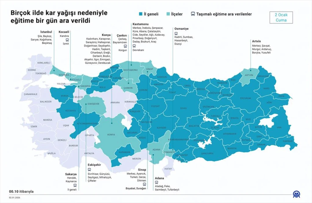 KAR YAĞIŞI NEDENİYLE EĞİTİME ARA VEREN ŞEHİRLER: Hangi il ve ilçelerde kar tatili oldu, kaç gün sürecek?