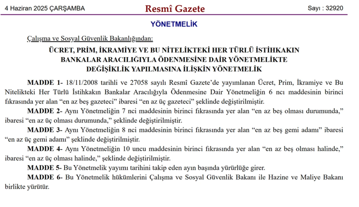 Resmi Gazete'de yayımlandı! Banka yoluyla ödeme şartında çalışan sayısı değişti