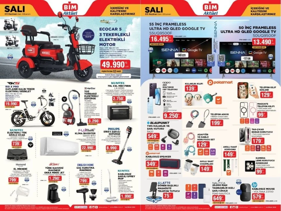 BİM 3 Haziran salı aktüel kataloğu belli oldu! Klima, Elektrikli Bisiklet, Süpürge fiyatları...