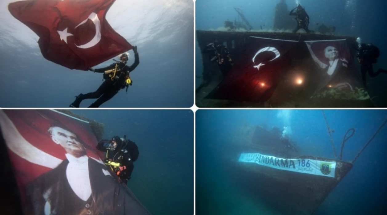 Jandarma teşkilatının 186. kuruluş yıl dönümü su altında pankartla kutlandı