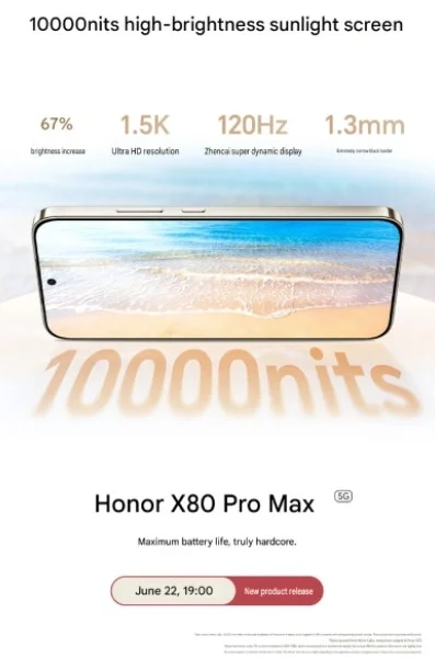 Honor X80 Pro Max, 10 bin nit ekran parlaklığıyla geliyor