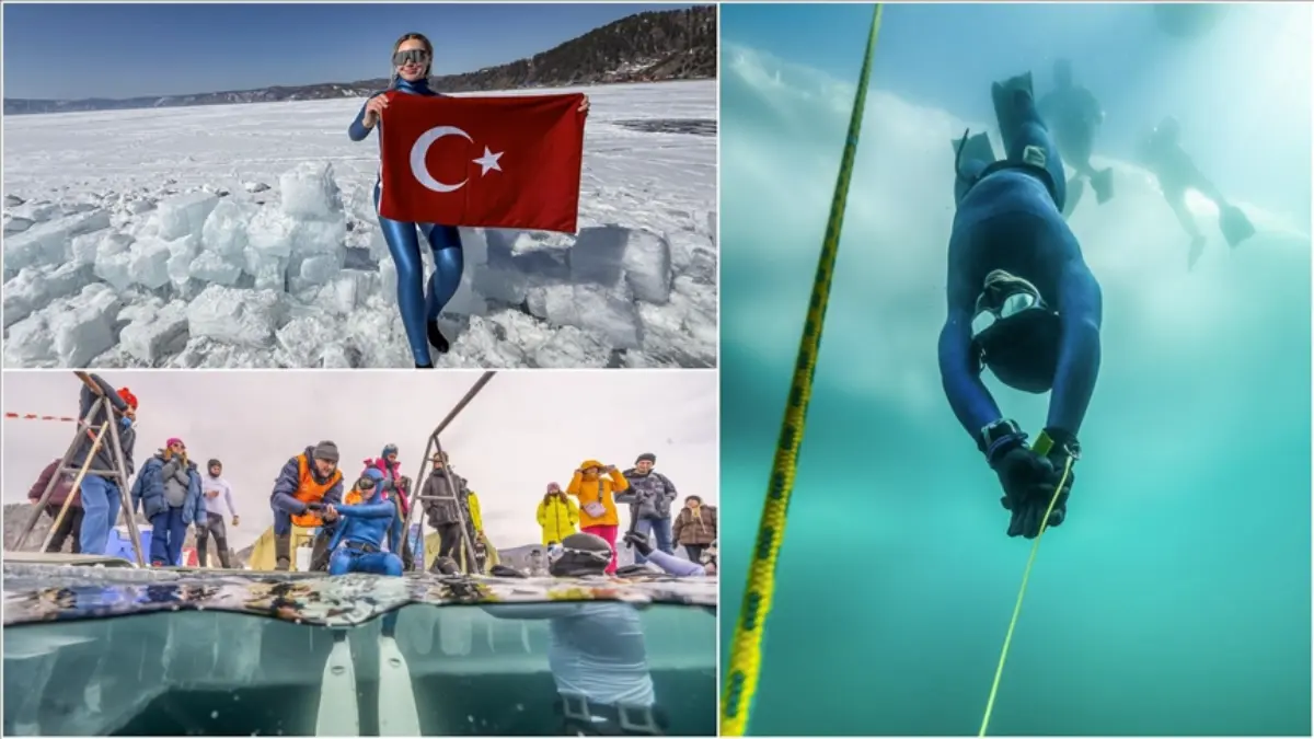Şahika Ercümen Baykal Gölü'nde buz altı dalışı yaptı: Tek nefeste 50 metre!