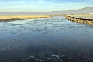 Ardahan'da Kura Nehri'nin yüzeyi buz tutmaya başladı