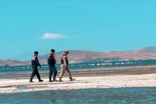 Göldeki flamingoları korumak için jandarma geldi