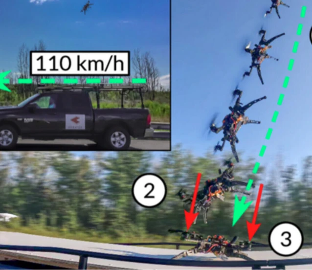 Korkusuz drone 110 km hızla giden bir araca iniş yapabiliyor