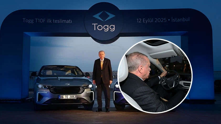 Cumhurbaşkanı Erdoğan'a Togg'un yeni modeli T10F hediye edildi: Test sürüşü yaptı