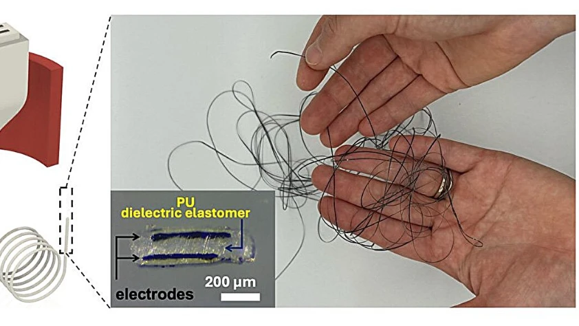 Elektrikle hareket eden, saç teli inceliğinde yumuşak robotik lif