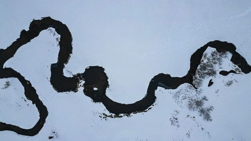 Erzurum'da karla kaplanan mendereslerde kış güzelliği