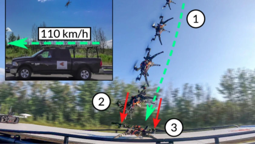 Korkusuz drone 110 km hızla giden bir araca iniş yapabiliyor Korkusuz drone 110 km hızla giden bir araca iniş yapabiliyor
