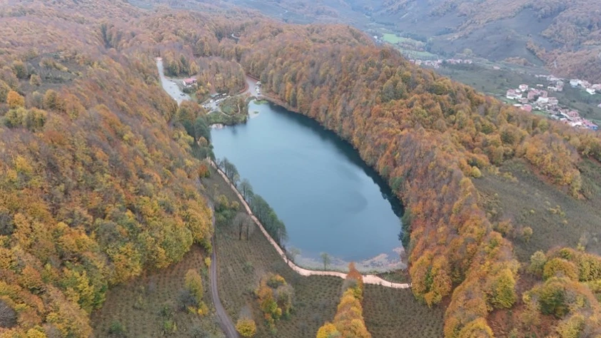 Ordu'daki Ulugöl Tabiat Parkı sonbahar renklerine büründü