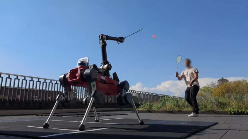 Robotlar kortta badminton oynuyor