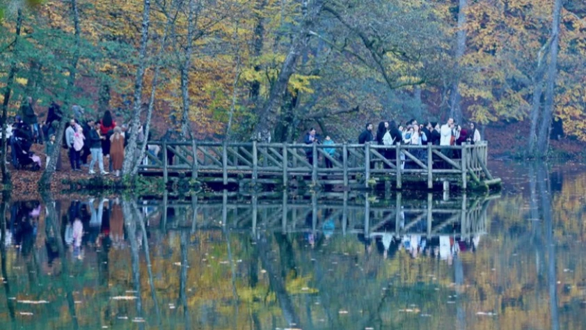 Sonbahar renklerine bürünen 'orman denizi' Yedigöller'de ziyaretçi yoğunluğu