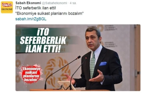 İTO seferberlik ilan etti: Ekonomiye suikast planlarını bozalım İTO seferberlik ilan etti: Ekonomiye suikast planlarını bozalım