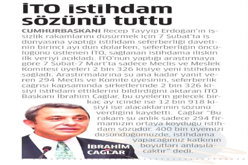 İTO istihdam sözünü tuttu İTO istihdam sözünü tuttu