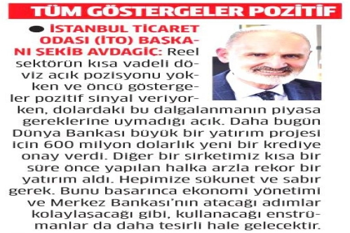 Tüm göstergeler pozitif Tüm göstergeler pozitif