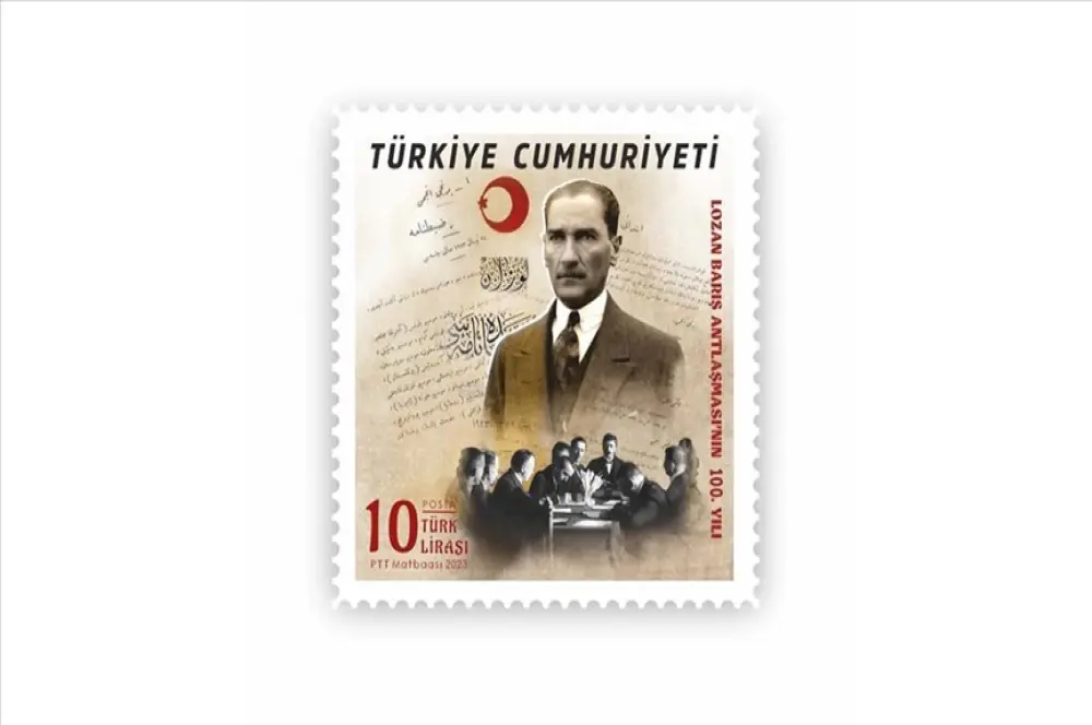 PTT'den Lozan Barış Antlaşması'nın 100. yılı konulu anma pulu PTT'den Lozan Barış Antlaşması'nın 100. yılı konulu anma pulu