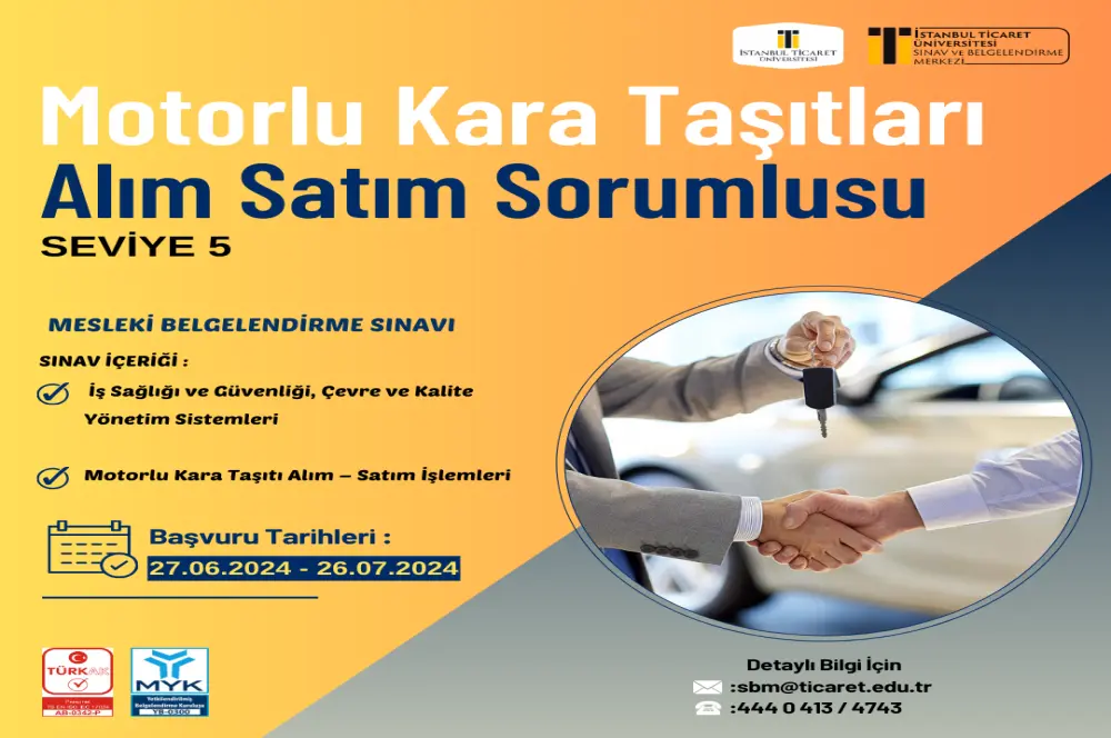 Taşıt satış sorumlusu sınavı için son tarih 26 Temmuz Taşıt satış sorumlusu sınavı için son tarih 26 Temmuz