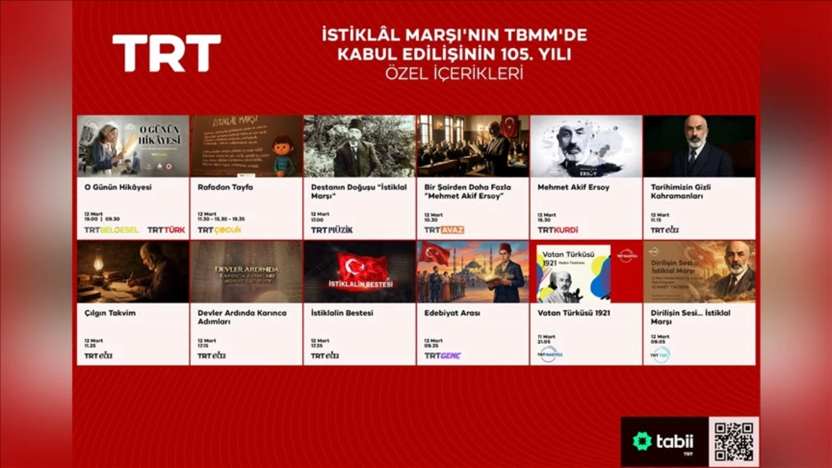 İstiklal Marşı'nın kabulünün 105. yıl dönümüne özel birçok yayın hazırlandı İstiklal Marşı'nın kabulünün 105. yıl dönümüne özel birçok yayın hazırlandı